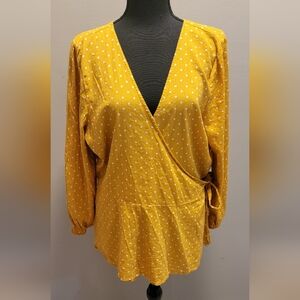 Old Navy Yellow Polka Dot Wrap Blouse
